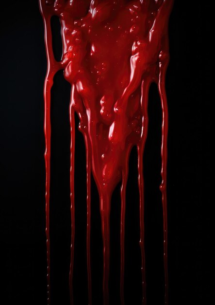 Foto detalhe em gotas de ketchup de tomate vermelho parecendo sangue humano real generative ai