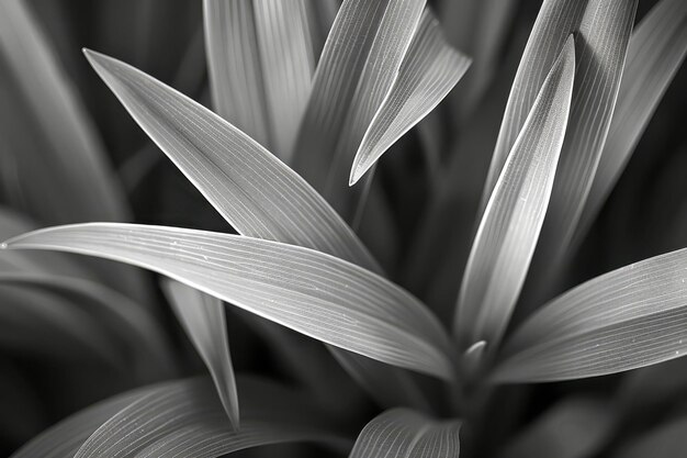 Foto detalhe monocromático de folhas de plantas com veias paralelas naturais