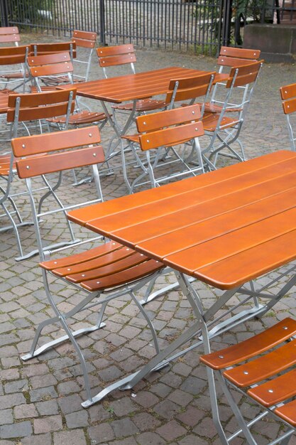 Detalhe na mesa e cadeiras do café, Frankfurt, Alemanha