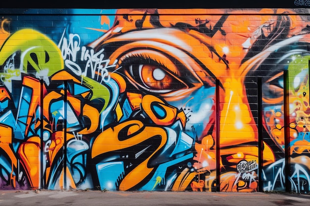 Detalhes aproximados da arte de rua urbana abstrata em uma parede de grafite