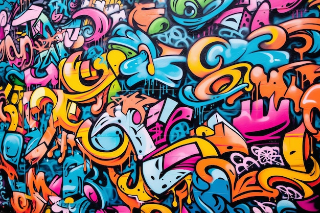 Foto detalhes aproximados da arte de rua urbana abstrata em uma parede de grafite