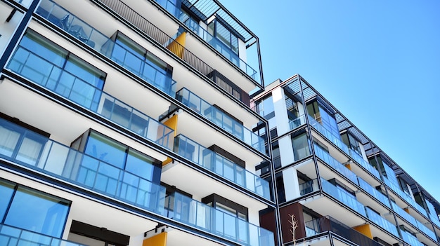 Detalhes arquitetônicos de edifícios de apartamentos modernos Edifícios de apartmentos residenciais europeus modernos
