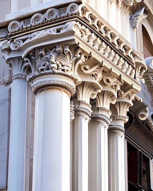 Detalhes arquitetônicos palácio templo colunas cornijas molduras e relevos esculpidos