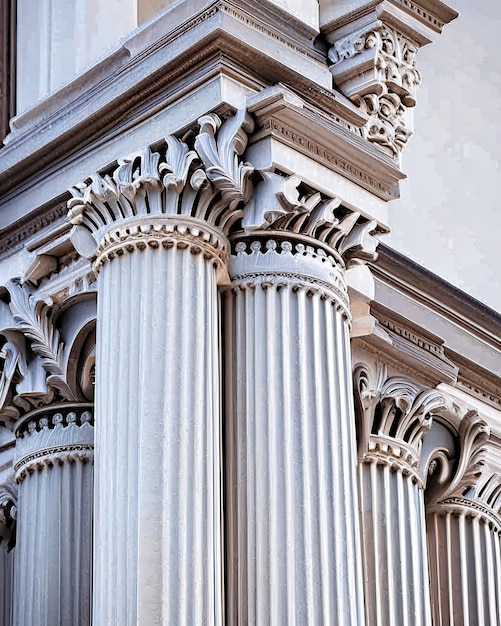 Detalhes arquitetônicos palácio templo colunas cornijas molduras e relevos esculpidos
