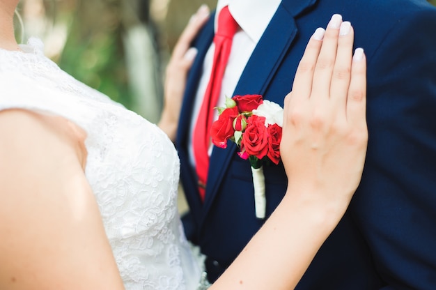 Detalhes bonitos do casamento da noiva como pano de fundo