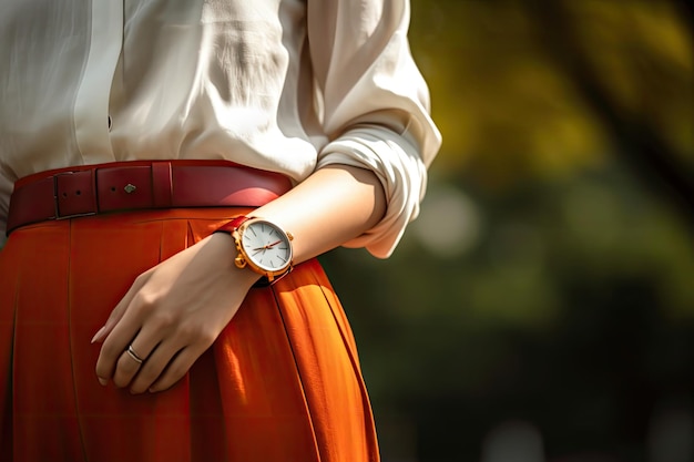 Detalhes da moda de estilo de rua Feche o jovem blogueiro de moda usando relógio