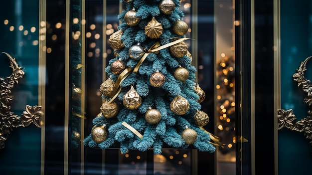 Foto detalhes de decoração de natal em estilo inglês luxo rua alta porta da loja da cidade ou janela de compras