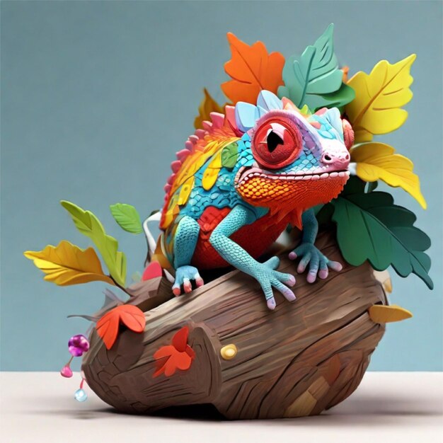 Detalhes de ilustração 3D camaleão bonito