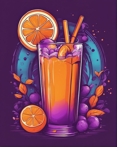 Foto detalhes de suco de laranja perdidos no fundo do chá de bolha design de camiseta profissional de design de streetwear