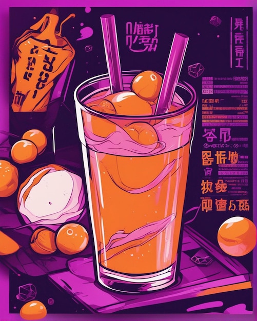 Foto detalhes de suco de laranja perdidos no fundo do chá de bolha design de camiseta profissional de design de streetwear