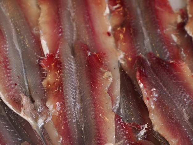 Detalhes do mercado de peixes de anchovas em ortigia, velho wown siracuse, sicília