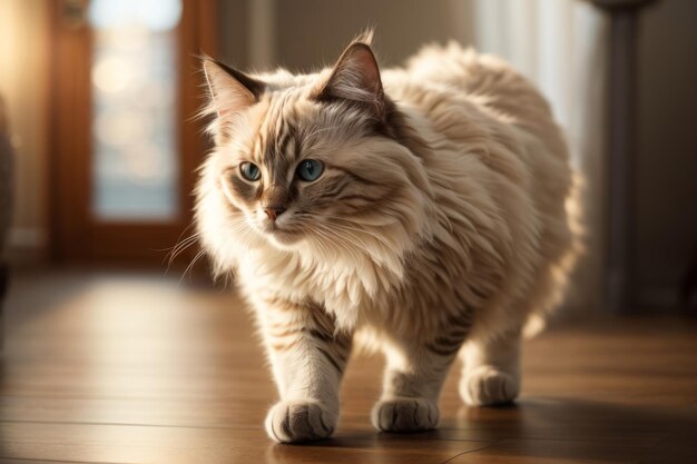 Detalhes meticulosos felinos elegantes de um gato Ragdoll fofo e adorável