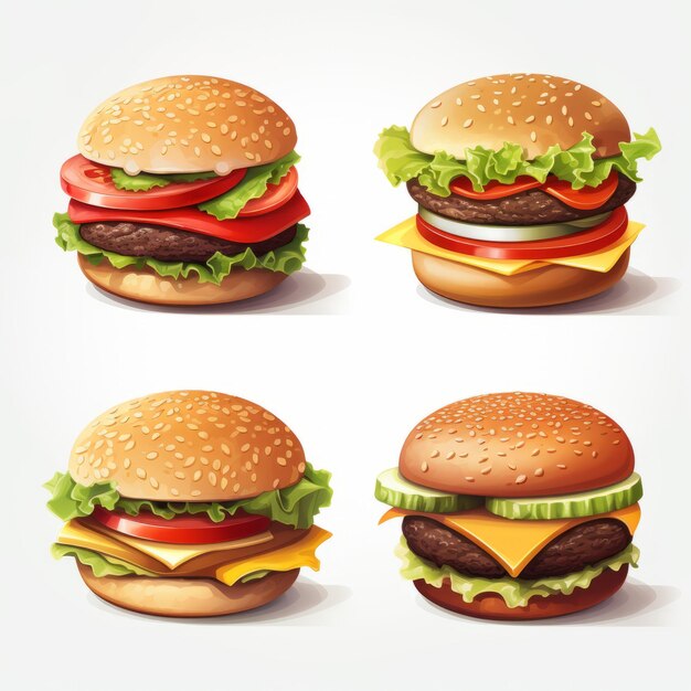 Detallado 2d Hamburger Icon Pack con luz y sombra realistas