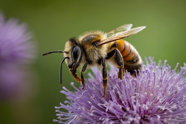 Detallado de la abeja en una flor amarilla