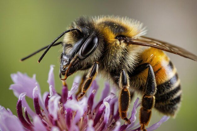 Detallado de la abeja en una flor amarilla