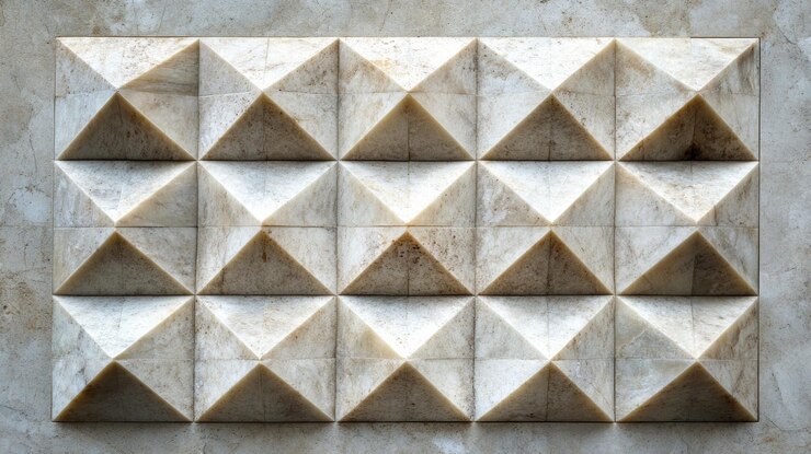 Foto un detallado arreglo de pirámides forma una textura cautivadora en una pared de piedra ligera que mejora la estética contemporánea del entorno