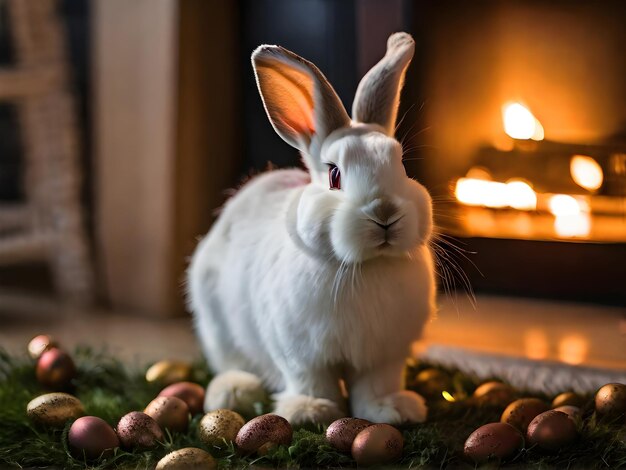 Foto detallado conejo de pascua acogedor enfoque de alta calidad