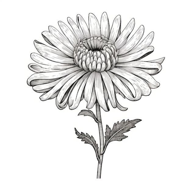 Detallado dibujo de flores de crisantemo en blanco y negro con un simbolismo misterioso