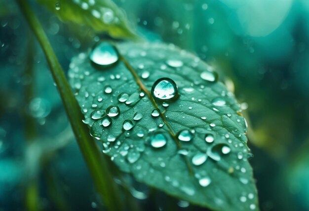 detallado Gran gota de agua refleja el medio ambiente fotografía de primavera de la naturaleza gotas de lluvia en la planta derta