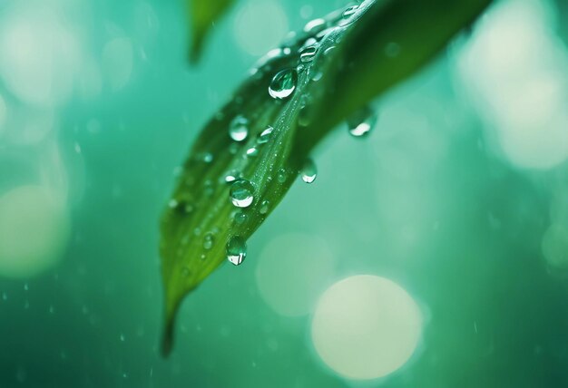 detallado Gran gota de agua refleja el medio ambiente fotografía de primavera de la naturaleza gotas de lluvia en la planta derta