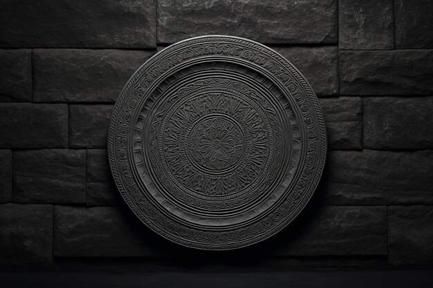 Detallado de la placa en la pared de piedra oscura