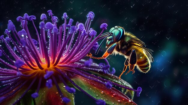 Detalle de la abeja melífera en latín Apis Mellifera abeja melífera europea u occidental