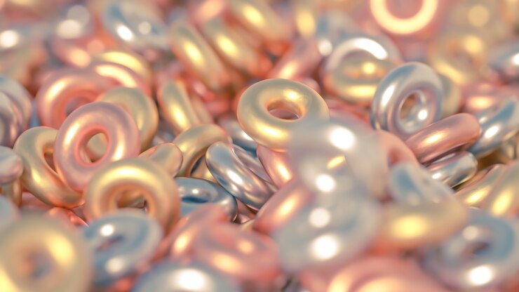 Foto detalle de anilla de fondo metálico. ilustración 3d, renderizado 3d.