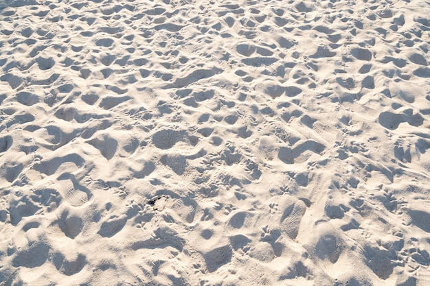 Detalle de arena de textura en isla tropical Fondo de verano y diseño de viajes Detalle de alta calidad de textura de arena curvaHuellas en la playa de arena
