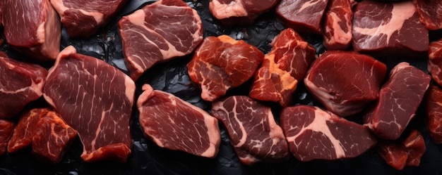 Foto detalle de la carne cruda del filete de carne bovina vista superior de la textura de la carne