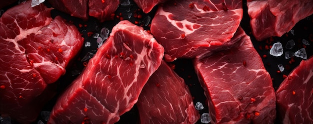 Detalle de la carne cruda del filete de carne bovina vista superior de la textura de la carne