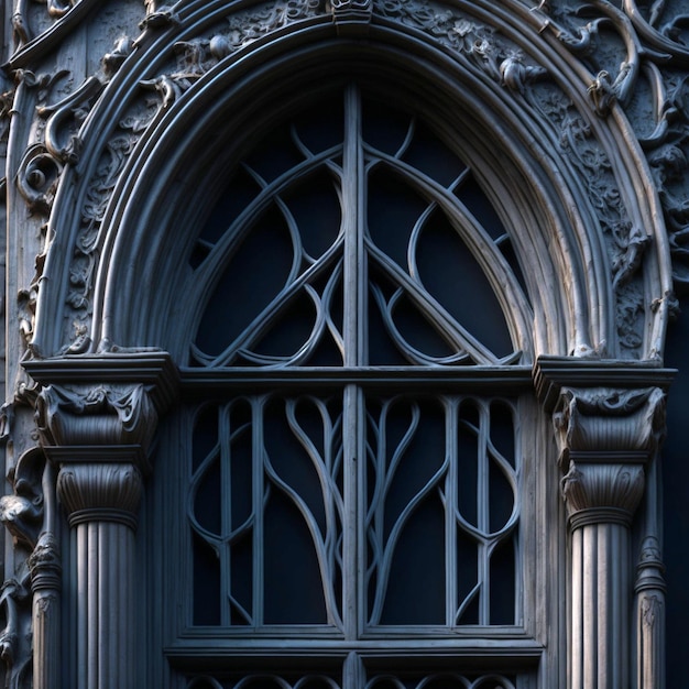 Detalle de cerca con la antigua ventana veneciana de arquitectura medieval