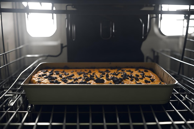 Detalle de un delicioso pastel en proceso de cocción en el horno con una corteza dorada y un aroma tentador Generado por IA