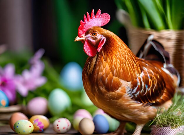 Detalle de la gallina de Pascua atmósfera acogedora enfoque agudo