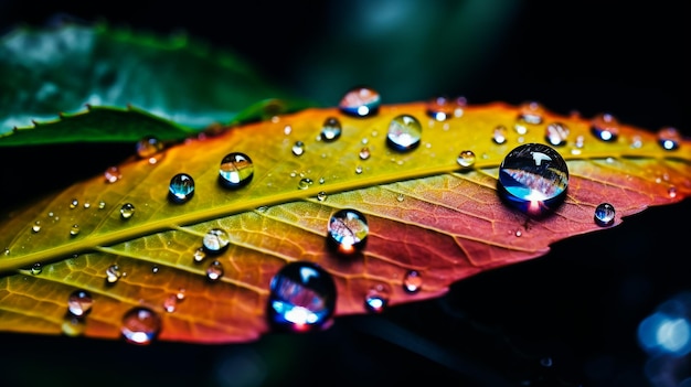 Detalle de hojas y gotas de agua.