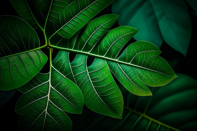 Detalle de hojas verdes en la naturaleza generativa ai.
