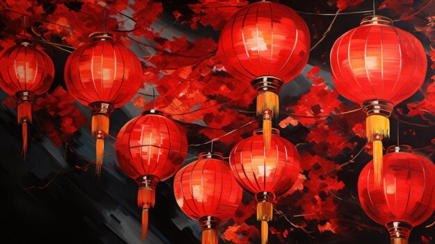 Foto detalle de linternas rojas chinas decoración para el año nuevo chino