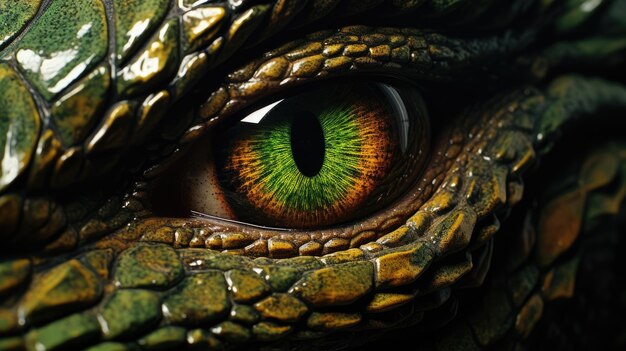 Detalle macro al ojo del dragón concepto místico y misterioso del ojo de la naturaleza