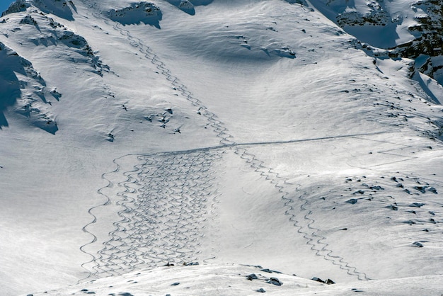 Detalle de nieve de senderos de esquí de travesía