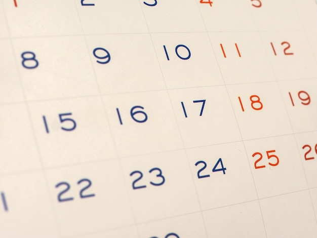 Detalle de la página del calendario