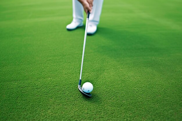 Detalle de una pelota de golf en el green Ai generado