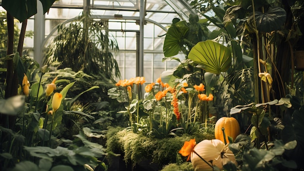 El detalle de la planta tropical en un invernadero.