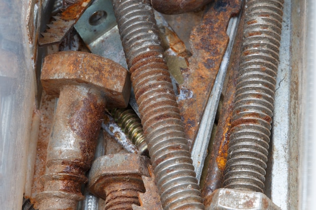 Detalle de primer plano Objeto de tornillos de clavos