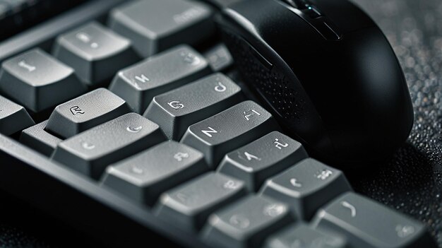 detalle de primer plano teclado de computadora y ratón accesorios técnicos equipo de oficina diseño elegante functio