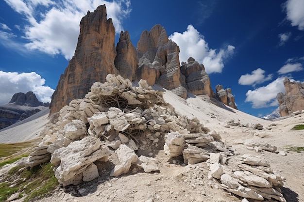 Detalle de la roca del monte croce cruzada en las dolomitas paisaje panorámico del valle de Badia