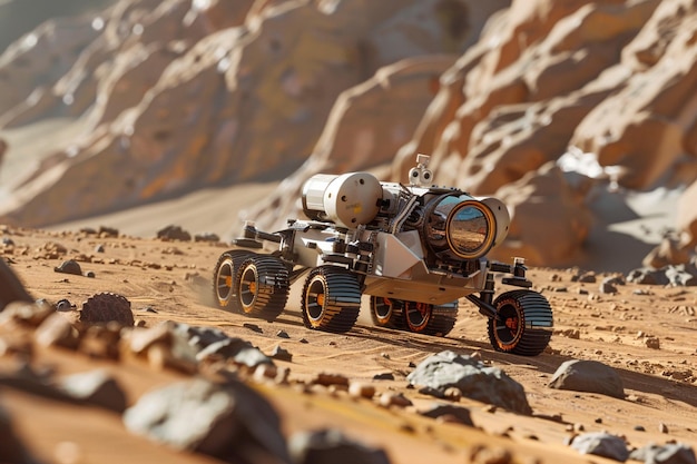 Detalle de los vehículos autónomos de exploración marciana generativos ai