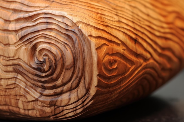 Detalle de la veta de la madera en una pieza parcialmente tallada creada con IA generativa