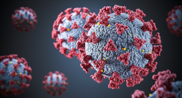 Detalle del virus covid-19. concepto de infección y epidemia. Render 3D.