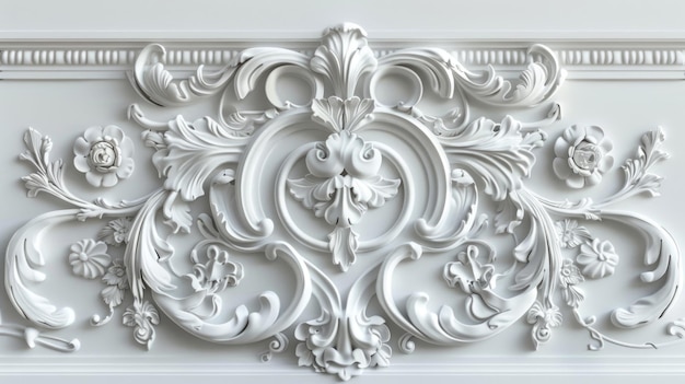 Detalle de yeso ornamental blanco con patrón floral