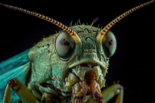 Detalle del zoom de la cara del saltamontes