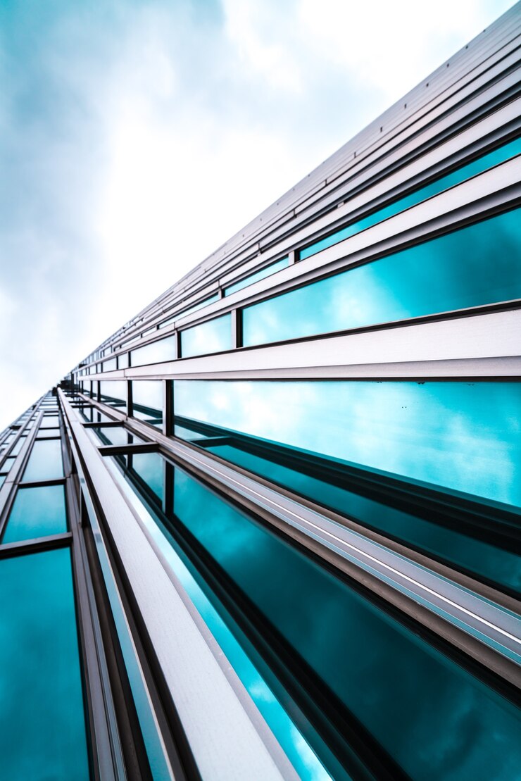 Detalles de la arquitectura Edificio moderno Fachada de vidrio Antecedentes comerciales